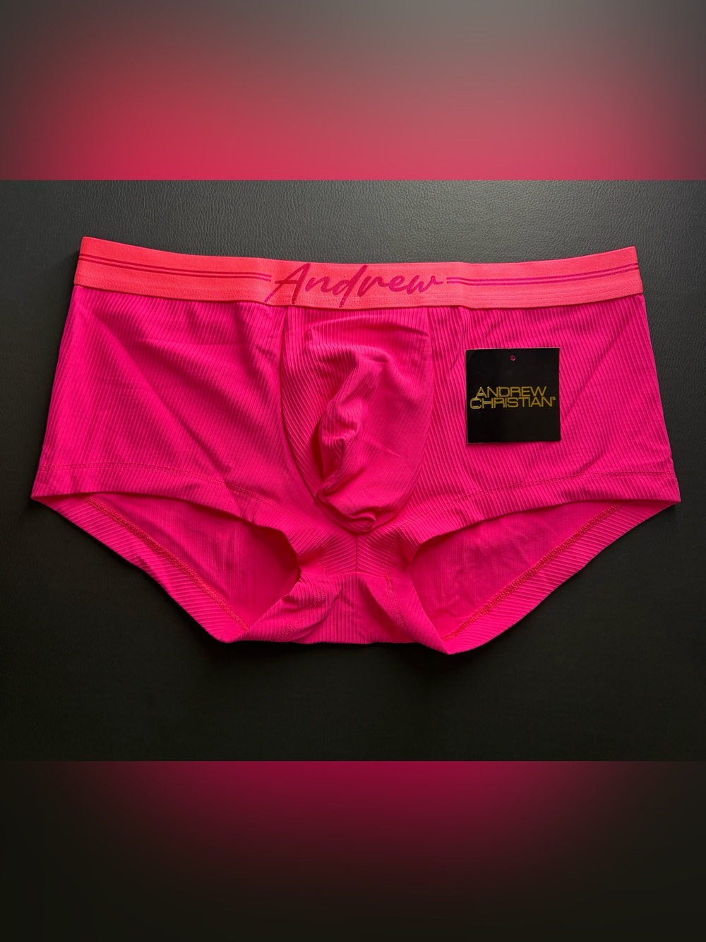 Andrew Christian Miami Cabana Boy Ribbed Trunks
Large , Pink